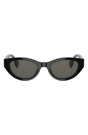 Fendi Lettering 51mm Oval Sunglasses in Shiny Black /Smoke at Nordstrom