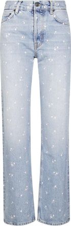 Fiorucci Light Blue Denim Jeans With Subtle Floral Print