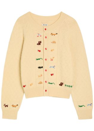Bode Zoologist Embroidered Merino Wool-blend Cardigan - Cream - S (UK8-10 / S)