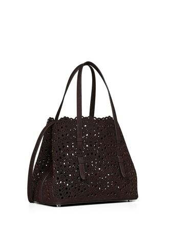 Alaia Womens Tote Bag Mina 25 Dark Brown Calf Leather Handbags Hand