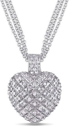 Amour 1 CT TW Diamond Heart Pendant with Triple Chain In Sterling Silver