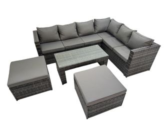 Fimous Garden Furniture Set with Chair 2 Big Stools Dark Grey Mixed