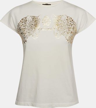 Roberto Cavalli White Leopard Logo Graphic Jersey T-Shirt