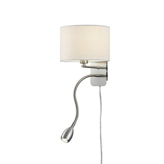 Trio L&aacute;mpara De Pared Hotel N&iacute;quel Y Pantalla Redonda De Tela Blanca Con Luz De Lectura L20 Cm Lighting