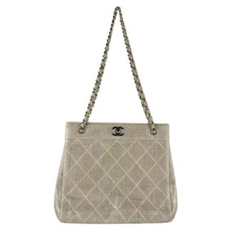 Chanel Pre-owned Shoulder Bags, female, Beige, Size: ONE SIZE Pre-owned Vintage Coated Canvas Shoulder Bag