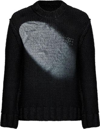 Maison Margiela Crewneck Wol Trui met Reflector-Effect Print - Heren - Ronde hals truien - Zwart - XL - Wol - Truien & Vesten