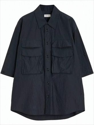 Christophe Lemaire Boxy Black Button-Down Shirt With Flap Pockets