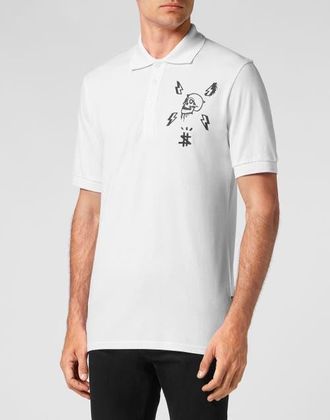 Philipp Plein Polo Shirt Ss Skull Men in White at Nordstrom, Size Xxx-Large