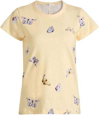Rag & Bone Womens All Over Tammy Butterfly Tee, Butter Multi