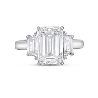 Diana M. Jewels Platinum lab grown 20ct emerald diamond ring with trapezoids on the sides