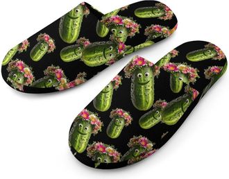 Generic Funny Pickle with Flower Mens Cozy Memory Foam Slippers Warm Cotton House Shoes Comfy Slipper for Indoor Outdoor