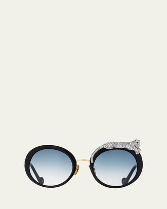 Anna-Karin Karlsson Rose et la Roue Round Crystal-Embellished Leopard Sunglasses