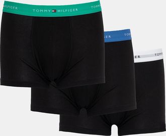 Tommy Hilfiger Mens Tommy Hilfiger 3-Pack Logo Waistband Mens Trunks - Green/White/Blue - Black/Black - Size: 35/34/32/9.5/13/12.5/12/11.5/11/9/16/15.5/15/14.5/14/1