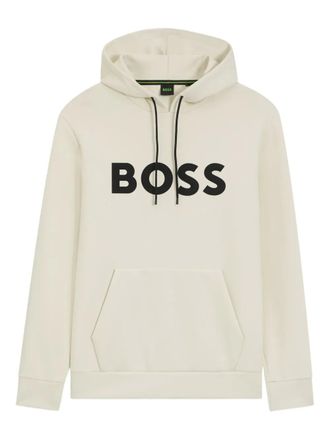 BOSS logo-print drawstring-fastening hoodie - men - Cotton/Polyester/Spandex/Elastane - L - Neutrals