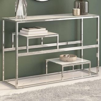 vidaXL Mesa Consola Acero Inoxidable Plateado Y Vidrio Templado Vidaxl