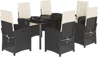 vidaXL Set De Comedor De Jard&iacute;n 7 Pzas Y Cojines Rat&aacute;n Sint&eacute;tico Negro Vidaxl