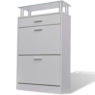 Berkfield Home Shoe Cabinet with a Drawer & a Top Glass Shelf Wood White