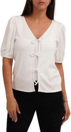 Cyrus Bow Tie Front Short Sleeve Top in Bone at Nordstrom Rack, Size X-Large