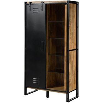 Massivmoebel24 Vetrina in legno di Mango 105x45x195 laccato chiaro naturale / ferro nero blackburn 104
