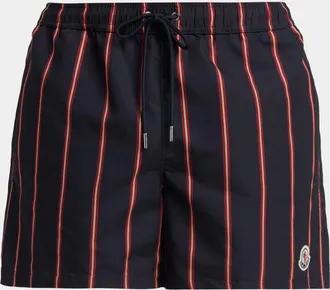 Moncler Men & apos;s Stripe Embroidered-Logo Swim Trunks