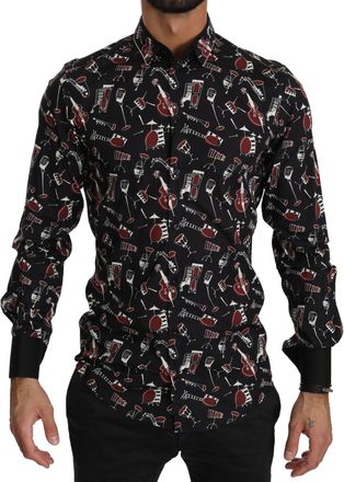 Dolce & Gabbana Black Musical Instrument Slim fit Mens Shirt
