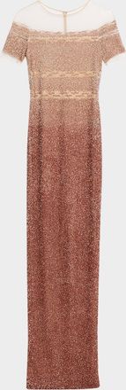 Pamella Roland Degrade Sequin Illusion Column Gown