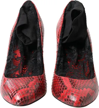Dolce & Gabbana Red Ayers Leather Lace Socks Pumps Womens Shoes