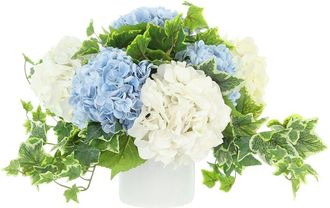 Creative Displays Inc. Handmade Faux Assorted Hydrangeas & Variegated Ivy In Fiberstone Pot