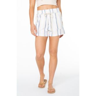 Roxy West Coast Stripe Cotton Blend Drawstring Shorts in Surf Web at Nordstrom, Size Xx-Large