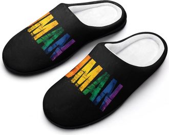 Generic Human LGBT Flag Gay Proud Mens House Slippers Memory Foam Washable Cotton Slip on Home Shoes