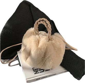 Generic Womens Plush Bags Women Soft Plush Shoulder Bags Winter Furry Ladies Clutches Purse Small Handbags Female Crossbody(Khaki)