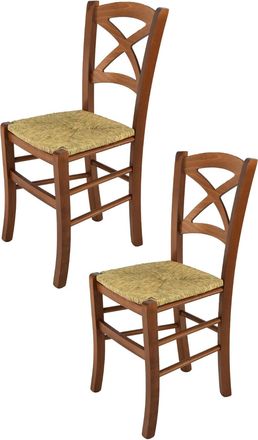 Tommychairs Tommychairs 2 Sillas Cross En Haya Color Nuez Claro Y Asiento En Paja