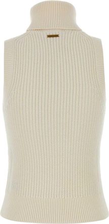 Michael Kors Womens Ivory Wool Blend Vest Bone Exterior: Cotton Maglie Sweater