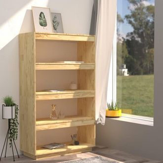 Berkfield Home Beautiful Book Cabinet/Room Divider 80x35x135 cm Solid Pinewood in Light Tan | Size: 80 x 35 x 135 cm