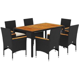 vidaXL Set De Comedor Jard&iacute;n 7 Pzas Con Cojines Rat&aacute;n Pe Acacia Negro Vidaxl