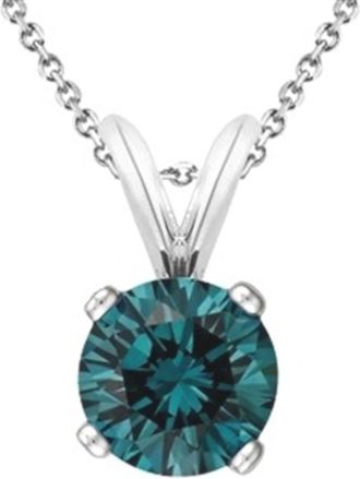 Mauli Jewels Blue Diamond 1.00 Carat Round Solitaire Pendant In 14K White Gold With 18 14K White Gold Plated Sterling Silver Box Chain