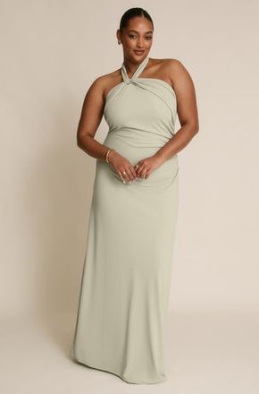 Six Stories Halter Neck Stretch Bridesmaid Dress in Sage at Nordstrom, Size 12