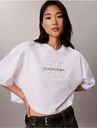 Calvin Klein Jeans Calvin Klein Womens Denim Monologo Boxy T-Shirt - White - XL