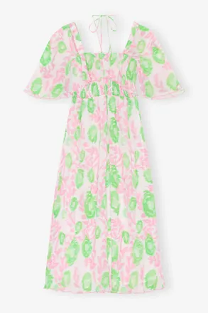 Ganni Pleated Georgette Midi Smock Dress - Size 10/12 Pink