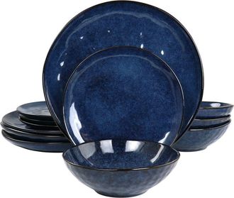 Elama Samara 12 Piece Stoneware Dinnerware Set in Blue at Nordstrom