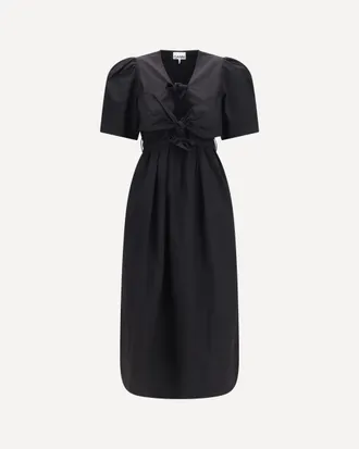 Ganni Midi Dress with bows and puff shoulders Female 36