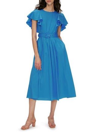 Diane Von F&uuml;rstenberg Damon Ruffle Sleeve Cotton Blend Midi Dress in Vivid Blue at Nordstrom Rack, Size 00