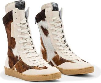 AllSaints Louise Genuine Claf Hair High Top Sneaker in Cow Print at Nordstrom, Size 7Us