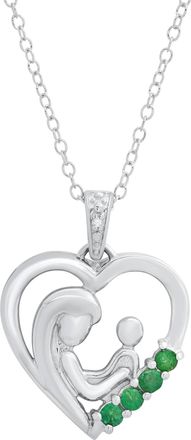 MAX + STONE 925 Sterling Silver Promo Emerald & Diamond Accent Mother & Child Necklace Pendant