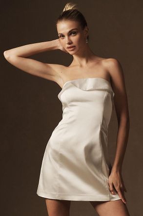 BHLDN Clean Strapless Organza Foldover Detail Mini Dress