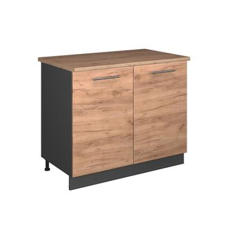 Vicco Mueble Bajo Para Fregadero Fame-line, Roble Dorado/antracita, 100 Cm, Et Roble, Vicco