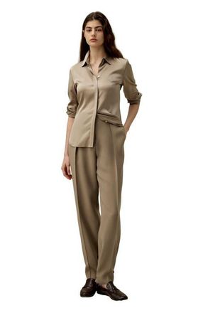 LilySilk Elegant Silhouette Silk Shirt in Camel at Nordstrom, Size X-Small