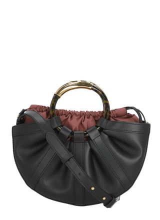 Coccinelle Crescent-Shaped Medium Leather Shoulder Bag With Pleated Detailing