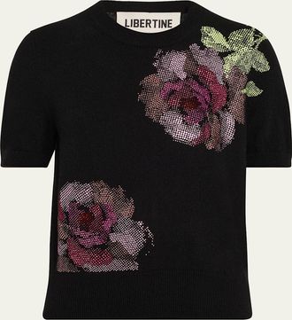 Libertine - Libertine American Beauty Embellished Short-Sleeve Cashmere Sweater
