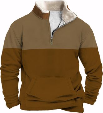 Generic Mens Quarter Zipper Sherpa Sweatshirts 2024 Fluffy Fleece Pullover Slim Fit Stand Collar Plus Size Tactical Jacket (UK, Alpha, 3XL, Regular, Regular, 